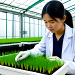 Modern Farming Innovation**

"A professional agricultural scientist in a modest lab coat, examining a healthy rice plant seedling in a high-tech greenhouse, surrounded by advanced monitoring equipment, fully clothed, appropriate attire, safe for work, perfect anatomy, natural proportions, professional photography, high quality, showcasing sustainable agriculture techniques in Vietnam."

**